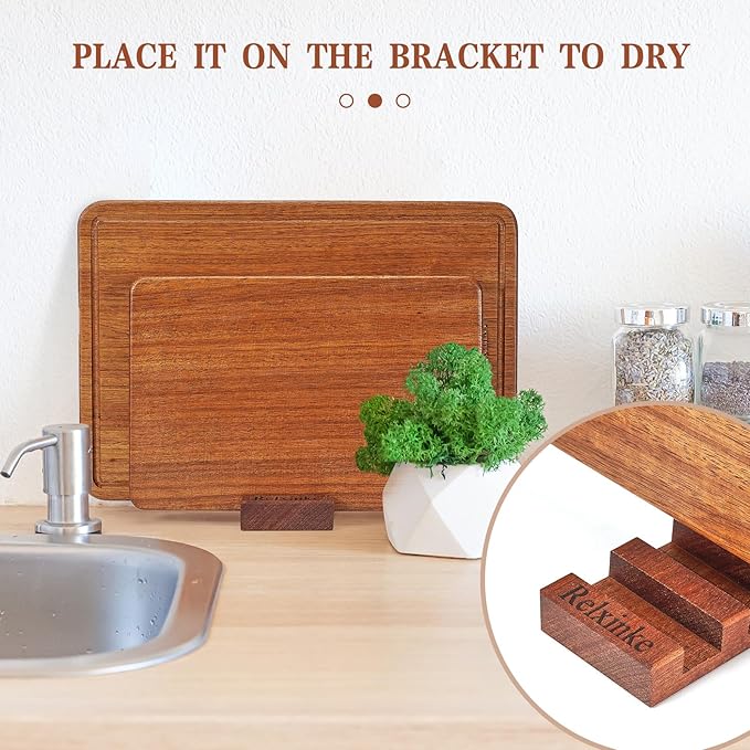 Solid Teak Wood Cutting Board Set One Piece Non Glued Large Thick Crack - Image 6