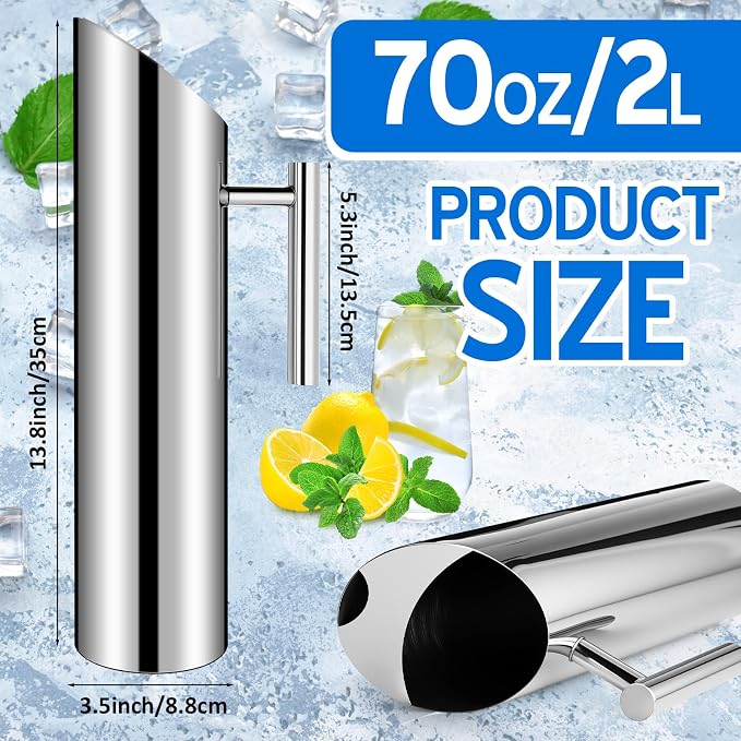 Funnymoom 3 Pack 70oz/2l Stainless Steel Water Pitcher Modern Metal Pitcher - Image 2