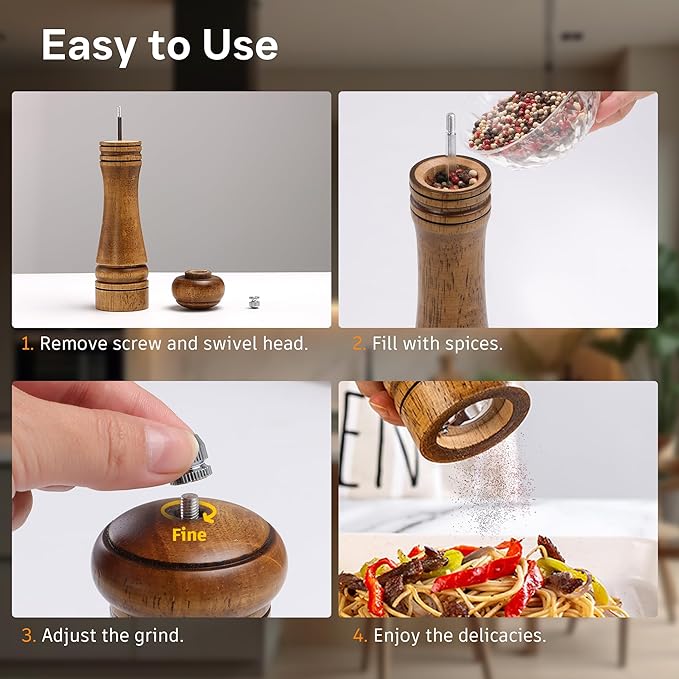 Wood Salt and Pepper Grinder, Salt Grinder and Pepper Mill, Oak Wood Shakers - Image 6