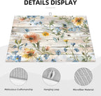 Flowers on Wooden Board Dish Drying Mat 18x24 Inch, Microfiber Absorbent Fast - Image 3