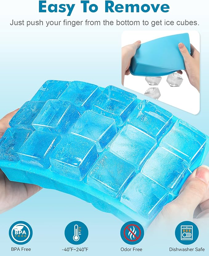 2 Pack Ice Cube Trays, ZDPMK Silicone Easy Release Flexible Molds 15 Ice Cubes - Image 4