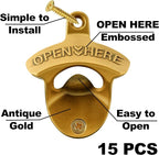 15 PCS Aged Gold Bottle Opener Wall Mounted Beer Cap Opener Mountable Bulk - Image 2