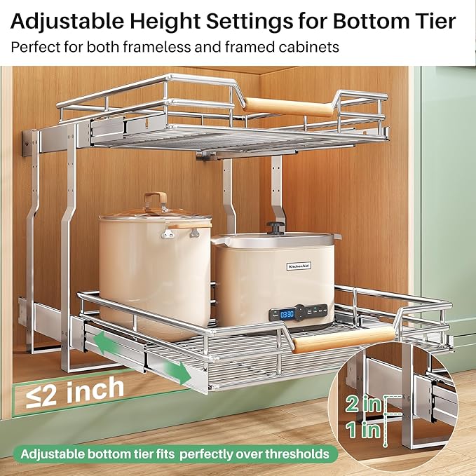 Pull out Cabinet Organizer, 2 Tiers 23"W X 21"D, Heavy Duty Smooth Sliding - Image 5