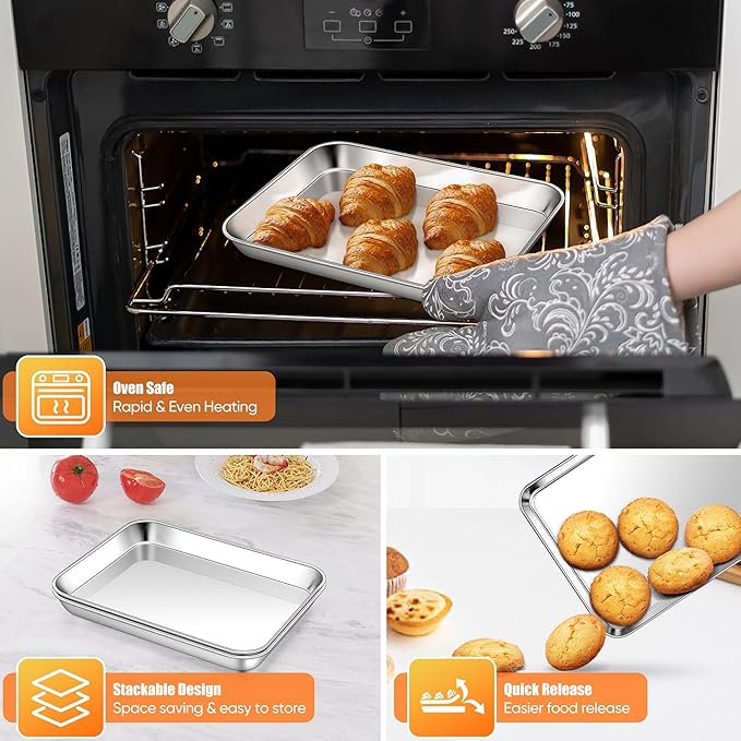 Homikit 2 Pack Baking Sheet, 9 x 7 Inches Stainless Steel Cookie Tray Set - Image 6