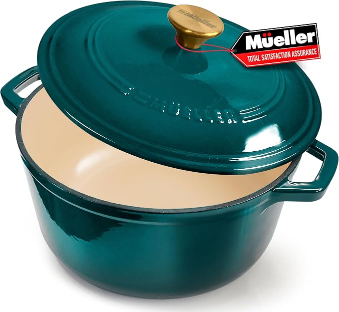 MUELLER HOME 4.5 QT Enameled Cast Iron Dutch Oven, Heavy-Duty Casserole Dish by MUELLERHOME