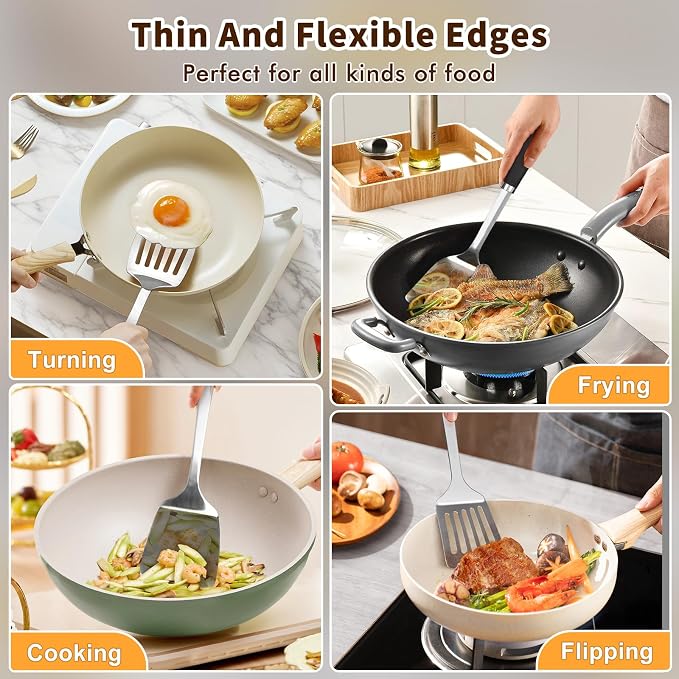 Stainless Steel Spatula, Metal Spatula Slotted Turner, Heavy Duty Sturdy - Image 7