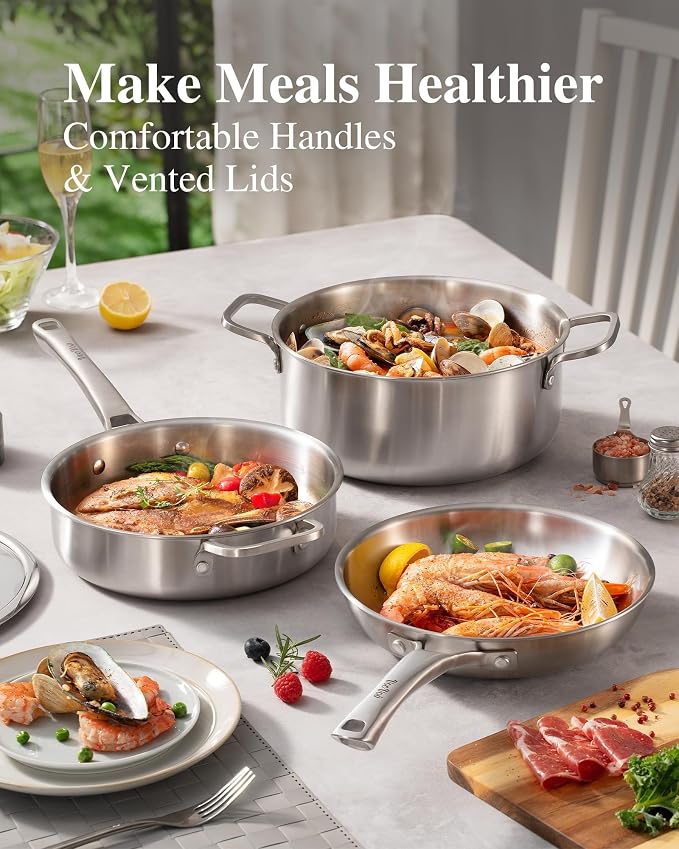 Stainless Steel Pans, Stainless Steel Cookware Set, 8/10/12 Inch - Image 6