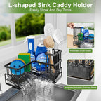 Fikoksol Large Sponge Holder for Kitchen Sink, 90-Degree Sink Caddy Organizer - Image 2