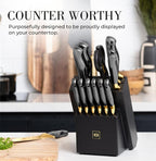 Black and Gold Knife Set with Block and Sharpener – 14-Piece Full Tang Golden - Image 2