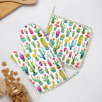 Oven Mitts and Pot Holders Set, Cactus Pattern Watercolor Silicone Kitchen - Image 6