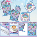 Fourluoo 10 Pcs Mermaid Kitchen Dish Towels Rugs Oven Mitts and Pot Holders Set - Image 5