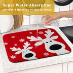 Xmas Dish Drying Mat for Kitchen Counter Cute Reindeer Holiday Snowflake - Image 7
