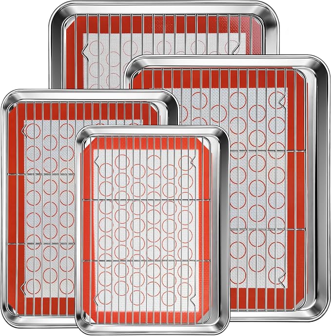 Baking Sheet Pan Set of 12, CEKEE Stainless Steel Cookie Sheets by CEKEEBakingEasilyHappily