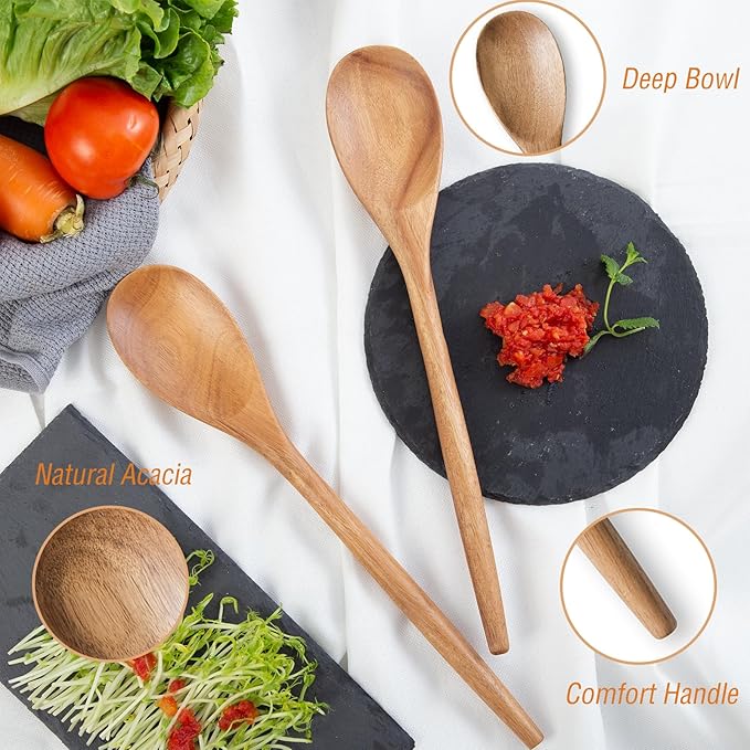 GinSent 2PCS Wooden Spoons for Cooking, 14-INCH Wooden Spoons Cooking Comfort - Image 6