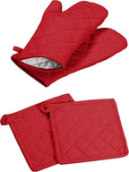 Oven Mitt + Pot Holder 100% Cotton Heat Resistant Kitchen Oven Gloves & Hot Pads by SoftopiaCotton
