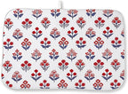 Red Blue Dish Drying Mat 18x24 Inch Vintage Boho Block Print Floral Drying Mat by DAFENA