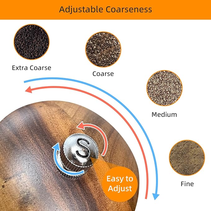 Wooden Salt and Pepper Grinder Set:Pepper Grinder Manual, Adjustable Coarseness - Image 2