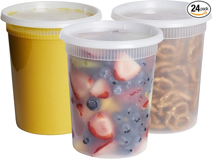 GUSTO [32 oz. - 24 Count Plastic Deli Containers - Disposable Food Storage by GUSTO