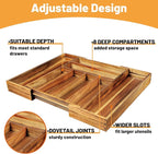 KITEISCAT Acacia Wood Expandable Silverware Organizer, Kitchen Utensil Drawer - Image 3