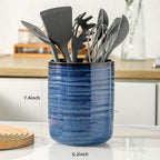 HASENSE Ceramic Kitchen Utensil Holder, 7.4" x 6.2" Large Countertop Utensil - Image 2