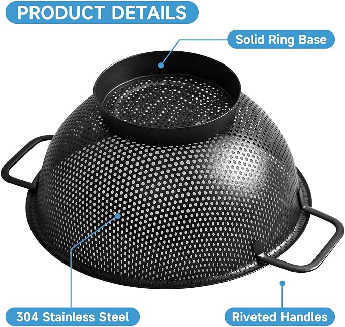 Black Colander for Kitchen, Stainless Steel Pasta Strainer - Image 5