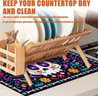 Sugar Skull Dish Drying Mat for Kitchen Counter Microfiber Absorbent Dish Day - Image 6