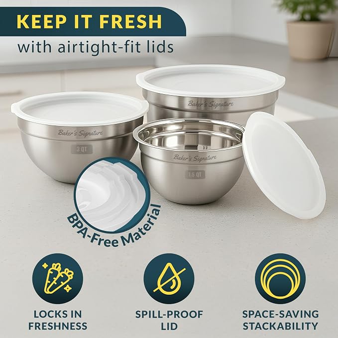 Baker's Signature Stainless Steel Mixing Bowls - Image 4