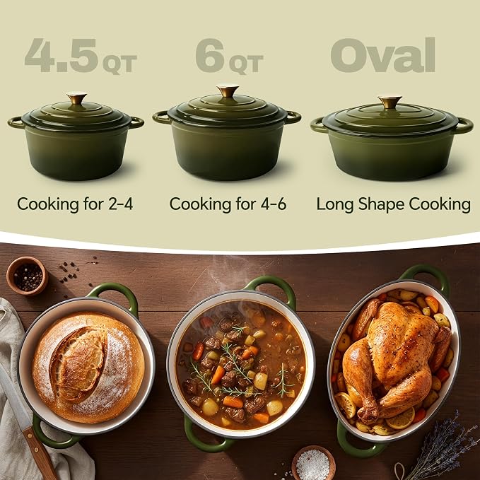 Vintage Style Oval Dutch Oven for Bread Baking, 4.5 Quart Non Stick Enameled - Image 3