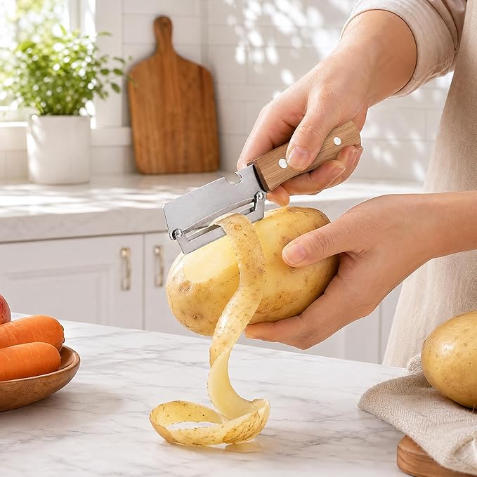 2 Pack Vegetable Peeler, with Wooden Handle & Bottle Opener, Stainless Steel - Image 3
