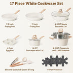 17 Pcs Pots and Pans Set Non stick，Cookware Sets White Granite Induction - Image 2