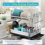 SUNLY 2 Tier Dish Drying Rack, Extra Large Dish Rack, 304 Stainless Steel - Image 2