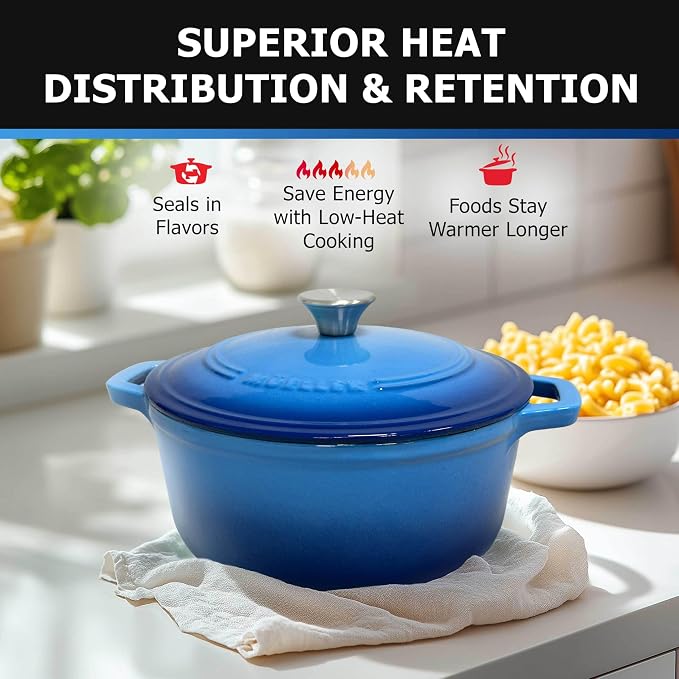 MUELLER HOME 7.5 QT Enameled Cast Iron Dutch Oven, Heavy-Duty Casserole Dish - Image 3