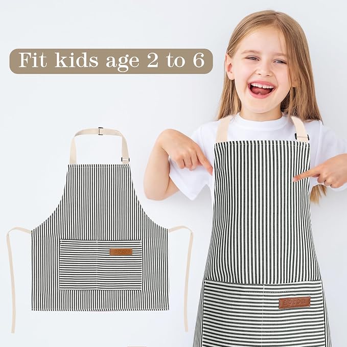 2 Pack Stripes Kids Apron, Kids Cooking Aprons - Image 3