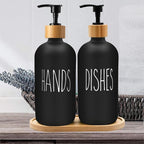 Sunrise Premium 16 OZ Thick Black Glass Soap Dispenser, Bamboo Pump - Image 6