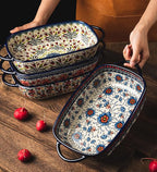 Vintage Style Tulip Flower Pattern Ceramic Bakeware Casserole Dish Baking Pan - Image 5