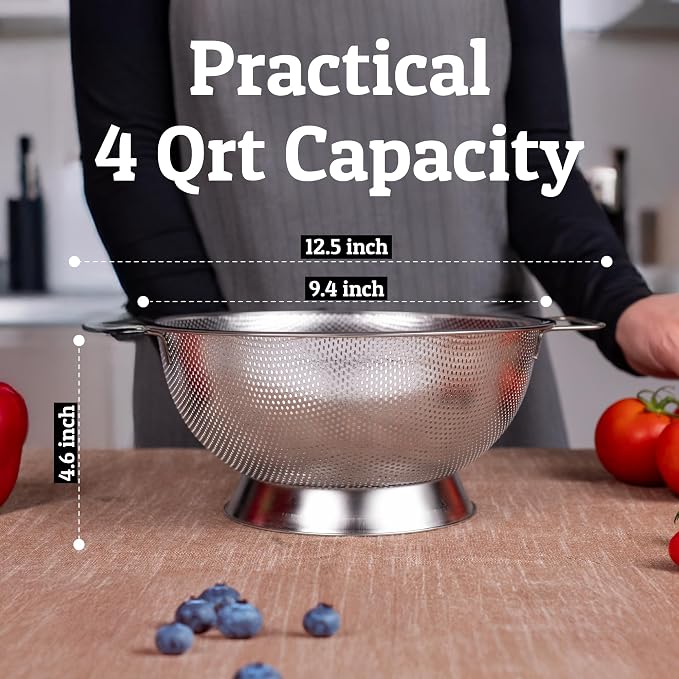 PriorityChef Premium 4 Qrt Stainless Steel Colander - Image 4