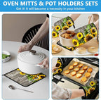 Sunflower Wood Grain Oven Mitts and Pot Holders Sets Heat Resistant 4Pcs - Image 6