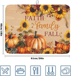 Fall Pumpkin Sunflower Dish Drying Mat 18”x24” Faith Family Fall Drying Mat - Image 2