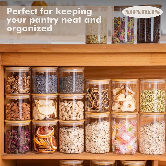 32oz 6PCS Round Airtight Glass Food Storage Jars, Stackable Spice Jar, Kitchen - Image 3