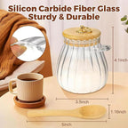 holoith Sugar Container with Bamboo Lid and Spoon, 15 oz Sugar Bowl Glass Jar - Image 3