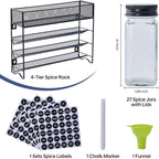 Spice Rack Organizer with 27 Spice Jars with Black Lids, Spice Labels, - Image 2