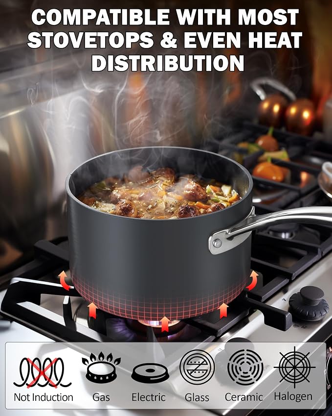 Cooks Standard Nonstick Sauce Pan Set, 1Qt & 2Qt Hard Anodized Saucepans - Image 3