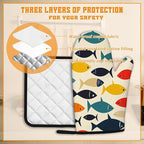 Cute Fish Oven Mitts and Pot Holders Set, Boho Kitchen Decor Heat Resistant Non - Image 3