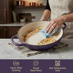 3 Quart Enameled Cast Iron Braiser, Non Stick Enameled Cast Iron Skillet - Image 6