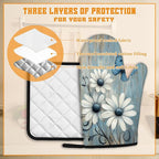 Blue Butterfly Oven Mitts and Pot Holders, Vintage Daisy Wooden Heat Resistant - Image 3
