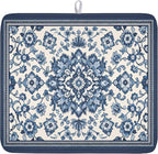 Blue Floral Dish Drying Mat for Kitchen Counter Vintage Flower Pattern by Unknown