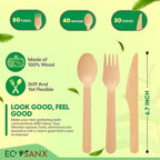 ECOSANX® 120 PCs Disposable Wooden Cutlery set 6.5" Splinter Free Compostable - Image 2