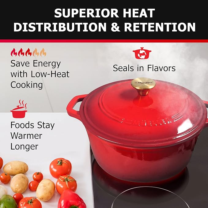 Mueller 6qt Enameled Cast Iron Dutch Oven, Heavy-Duty Casserole and Braiser Pan - Image 4
