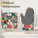 Cute Cat Oven Mitts and Pot Holders Set of 4, Blooming Colorful Flowers Kitchen - Image 2