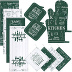 12 Pcs Farmhouse Kitchen Decor and Accessories Sets 4 Green Kitchen Towels 4 by Bencailor